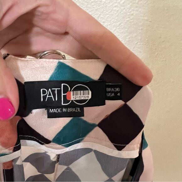 PatBo Check Print Tie Waist High Rise Slit Wide Leg Satin Pants 4 FLAWED - Picture 11 of 12